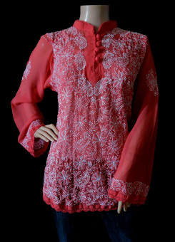 ISHIEQA's Coral Georgette Chikankari Top -  DC0114B