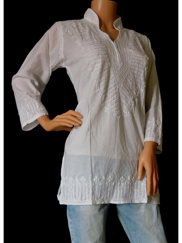 ISHIEQA's White Embellished Cotton Short Top - SF0301B
