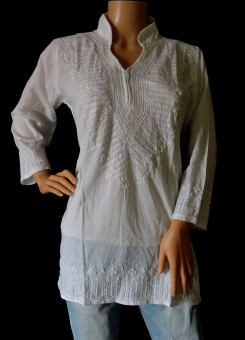 ISHIEQA's White Embellished Cotton Short Top - SF0301B