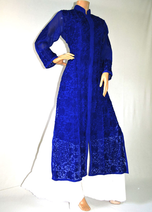 ISHIEQA's Aari work Ink Blue Georgette Kurti  - DC0901C
