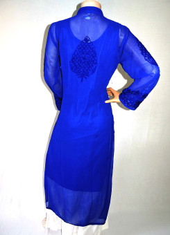 ISHIEQA's Aari work Ink Blue Georgette Kurti  - DC0901C