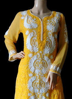 ISHIEQA's Aari work Yellow Georgette Kurti  - DC0601C