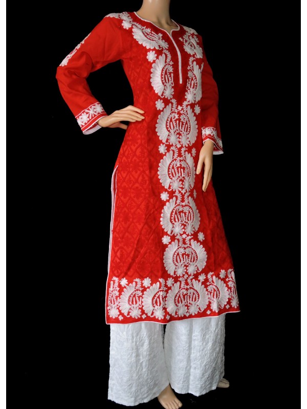 Chicken Cotton Self Design Suit Un-Stitched Material (White & Red) | Dress  materials, Cotton suits, Elegant fashion wear