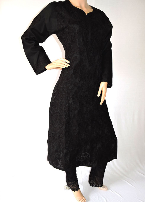 ISHIEQA's Aari work Black Cotton Kurti  - DC0502C