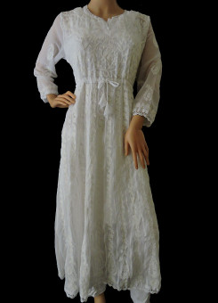 ISHIEQA's Aari work White Georgette Anarkali Kurta  - DC0505B