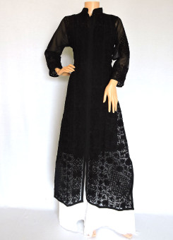 ISHIEQA's Aari work Black Georgette Sherwani style Kurti  - DC0402B