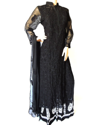 ISHIEQA's Aari work Black Georgette Kurti with Dupatta -DC0403C