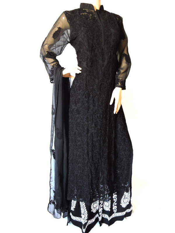 ISHIEQA's Aari work Black Georgette Kurti with Dupatta -DC0403C