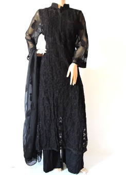 ISHIEQA's Aari work Black Georgette Kurti with Dupatta -DC0403C