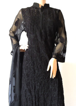 ISHIEQA's Aari work Black Georgette Kurti with Dupatta -DC0403C
