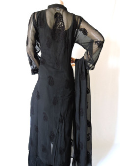 ISHIEQA's Aari work Black Georgette Kurti with Dupatta -DC0403C