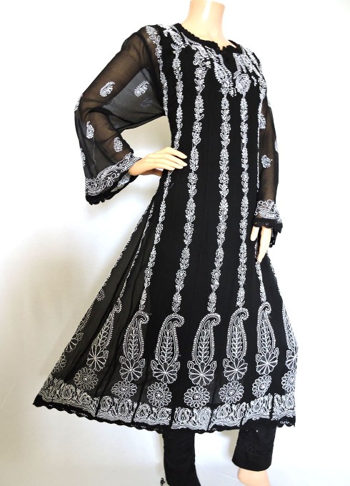Buy Black Silk Printed Anarkali Set Kalki Fashion India