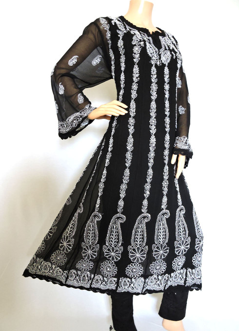 ISHIEQA's Black Georgette Anarkali Kurti - DC1202C