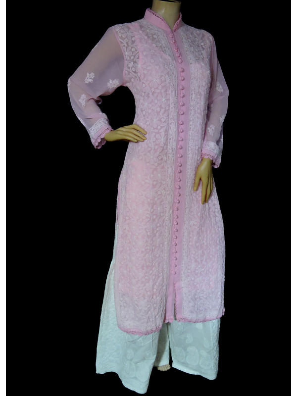 ISHIEQA's Designer Pink Georgette Chikankari Kurti  - MV1105D