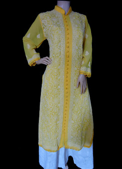 ISHIEQA's Designer Yellow Georgette Chikankari Kurti  - MV1105D