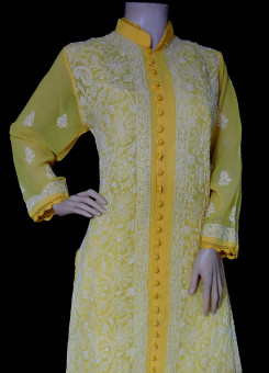 ISHIEQA's Designer Yellow Georgette Chikankari Kurti  - MV1105D