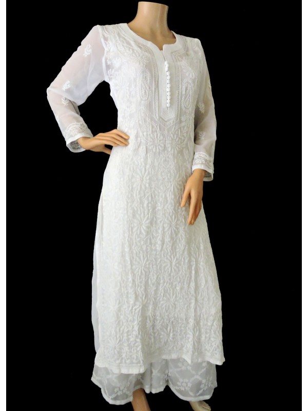 Women's Lakhnavi Handcrafted Cotton Chikankari Suit Material- HONC0163 –  Nazranachikan