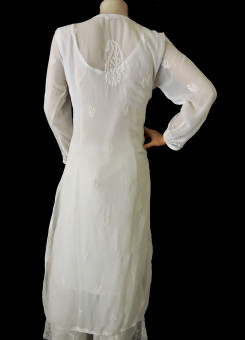 ISHIEQA's White Georgette Chikankari Kurti  - DC1802C