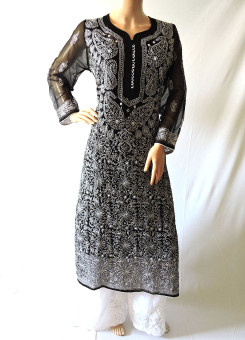 ISHIEQA's Black Georgette Chikankari Kurti  - DC1802C
