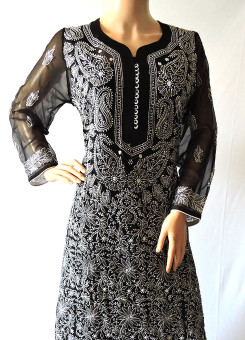 ISHIEQA's Black Georgette Chikankari Kurti  - DC1802C