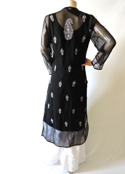 ISHIEQA's Black Georgette Chikankari Kurti  - DC1802C