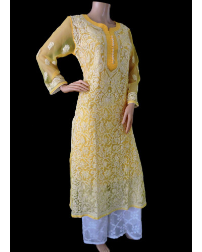 ISHIEQA's Yellow Georgette Chikankari Kurti  - DC1802C