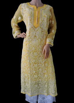 ISHIEQA's Yellow Georgette Chikankari Kurti  - DC1802C