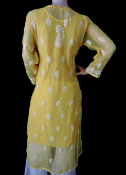 ISHIEQA's Yellow Georgette Chikankari Kurti  - DC1802C