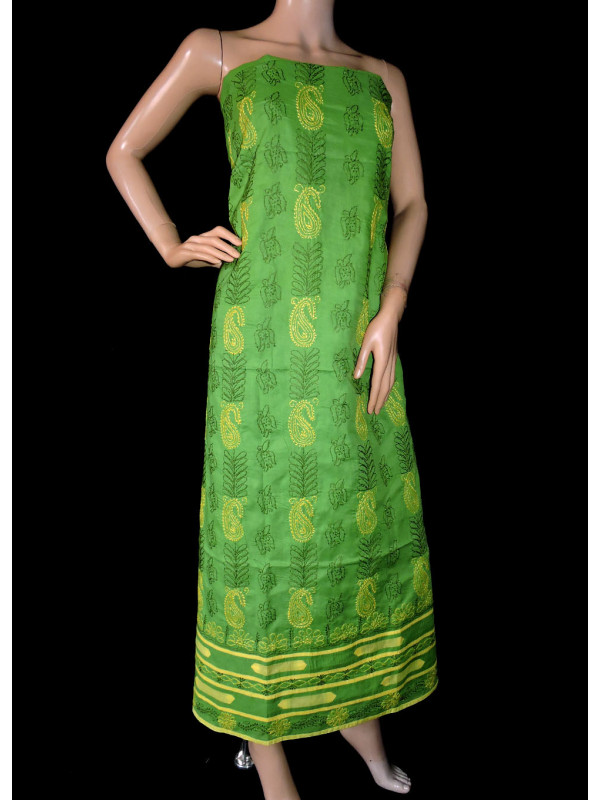 ISHIEQA's Green-Y Cotton Chikankari Kurti Fabric -KL0314C