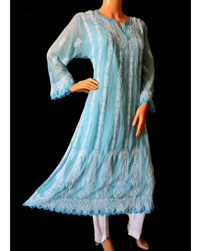 ISHIEQA's Blue Georgette Anarkali Kurti - DC1202C