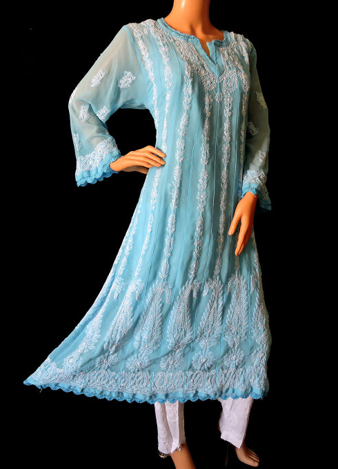 ISHIEQA's Blue Georgette Anarkali Kurti - DC1202C