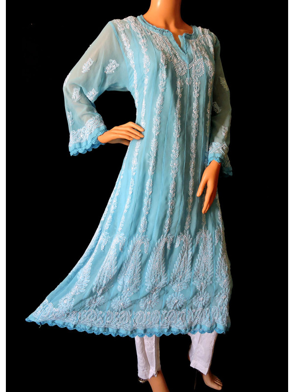 ISHIEQA's Blue Georgette Anarkali Kurti - DC1202C