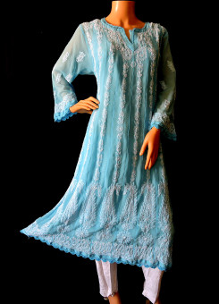 ISHIEQA's Blue Georgette Anarkali Kurti - DC1202C