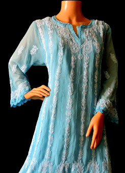 ISHIEQA's Blue Georgette Anarkali Kurti - DC1202C