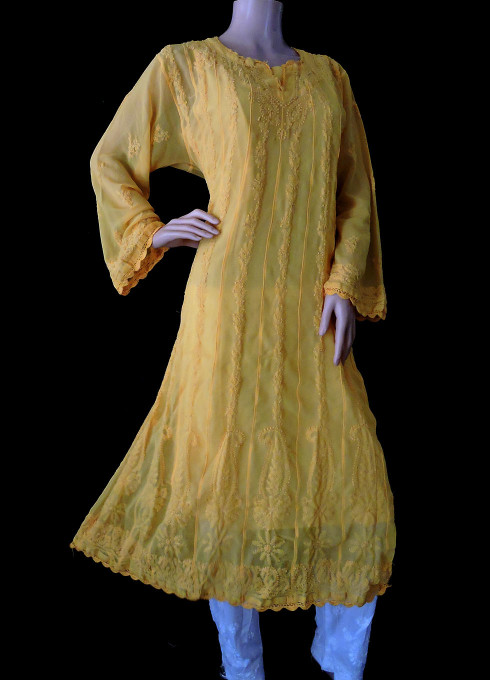 ISHIEQA's Yellow Georgette Anarkali Kurti  - DC1203C