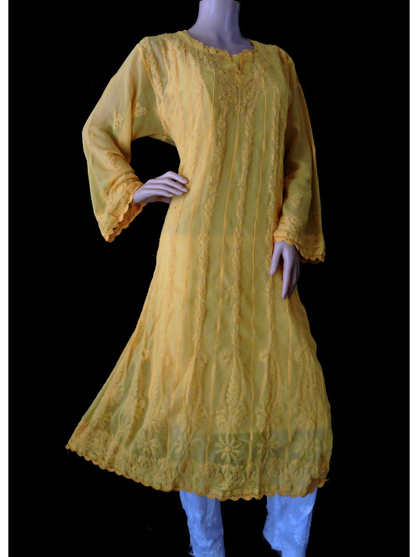 ISHIEQA's Yellow Georgette Anarkali Kurti  - DC1203C