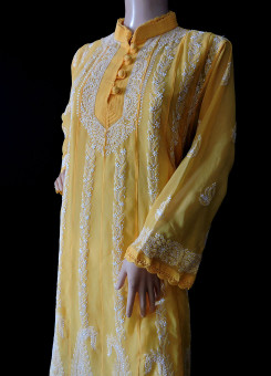 ISHIEQA's Yellow Georgette kalidaar Kurti  - DC0123B