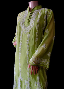 ISHIEQA's Green Georgette kalidaar Kurti  - DC0123B