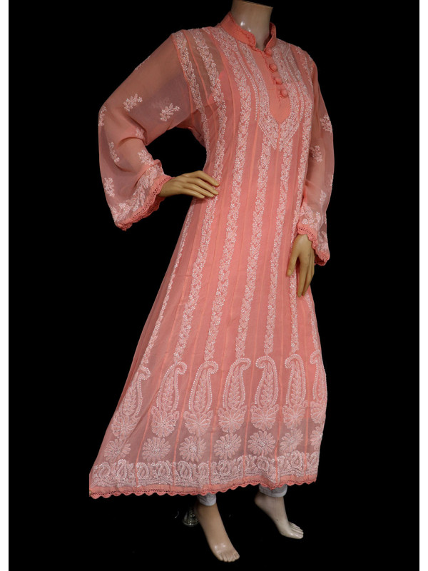 ISHIEQA's Peach Georgette kalidaar Kurti  - DC0123B