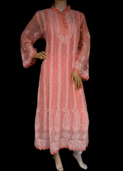 ISHIEQA's Peach Georgette kalidaar Kurti  - DC0123B