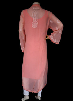 ISHIEQA's Peach Georgette kalidaar Kurti  - DC0123B