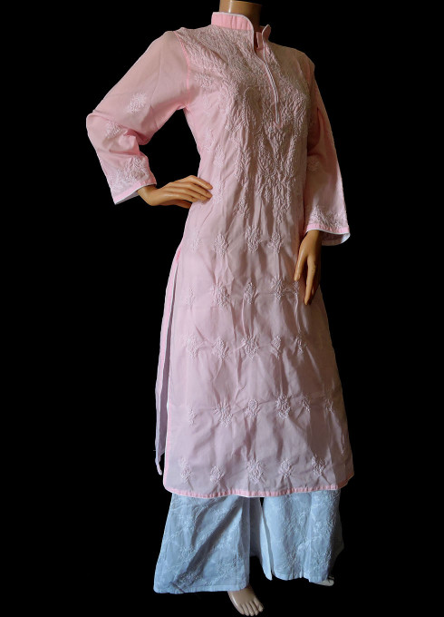 ISHIEQA's Pink Chikankari Cotton Kurti  - MV0302D