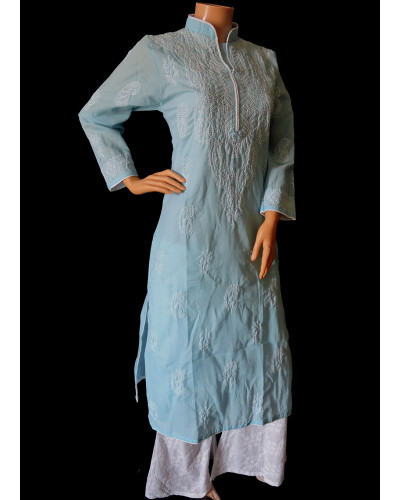 ISHIEQA's Blue Chikankari Cotton Kurti  - MV0302D