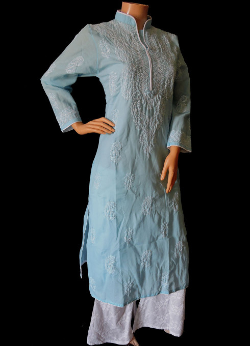 ISHIEQA's Blue Chikankari Cotton Kurti  - MV0302D