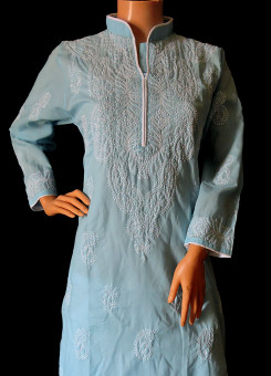 ISHIEQA's Blue Chikankari Cotton Kurti  - MV0302D