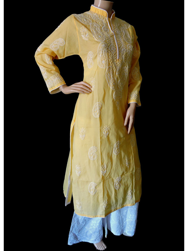 ISHIEQA's Yellow Chikankari Cotton Kurti  - MV0302D