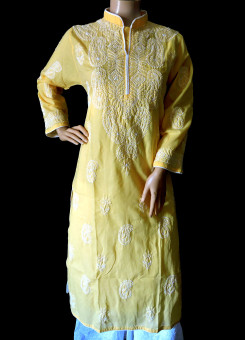 ISHIEQA's Yellow Chikankari Cotton Kurti  - MV0302D