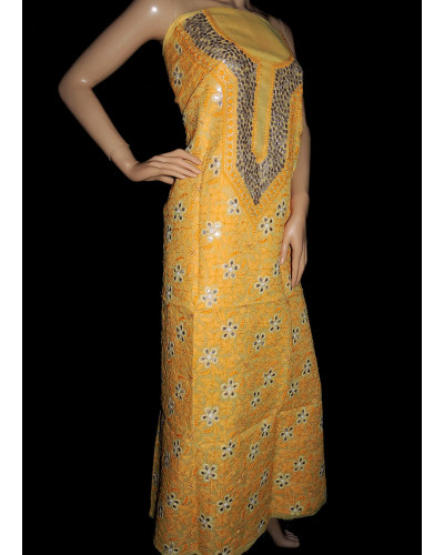 ISHIEQA's Yellow Cotton Gotta Patti Kurti Fabric - RC0501B