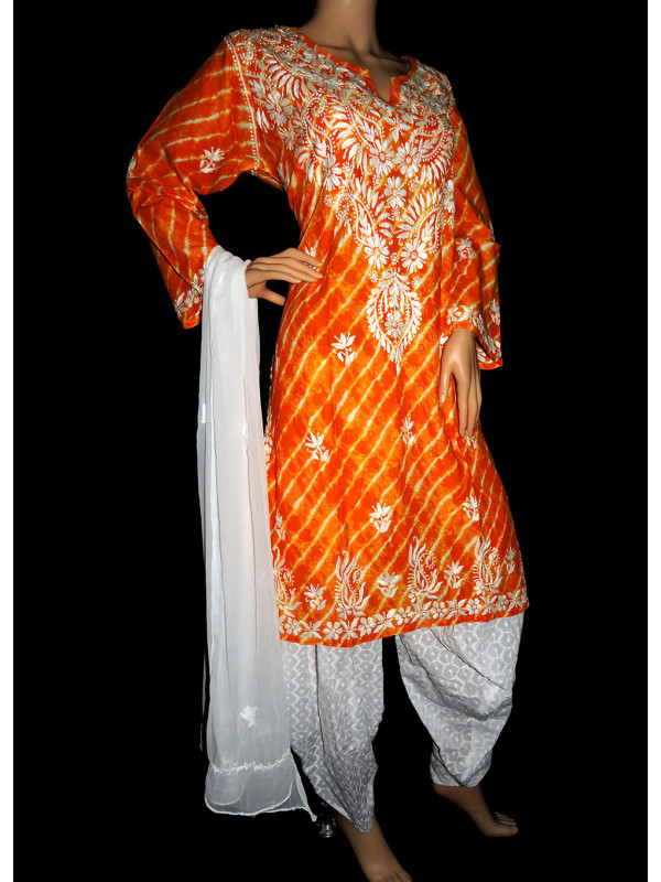 ISHIEQA's Orange Cotton Chikankari Kurti  - SF0401B