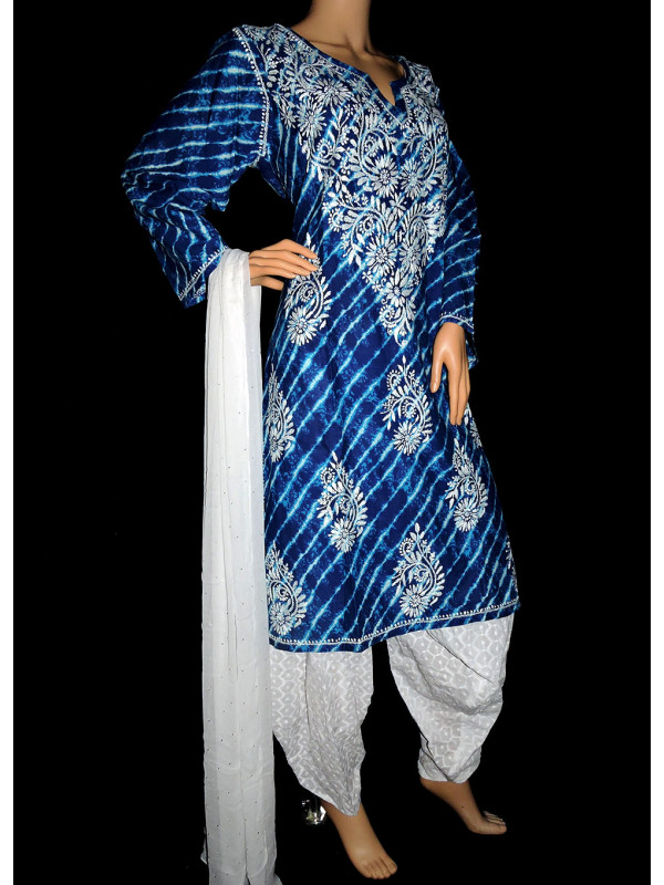 ISHIEQA's Blue Cotton Chikankari Kurti  - SF0401B